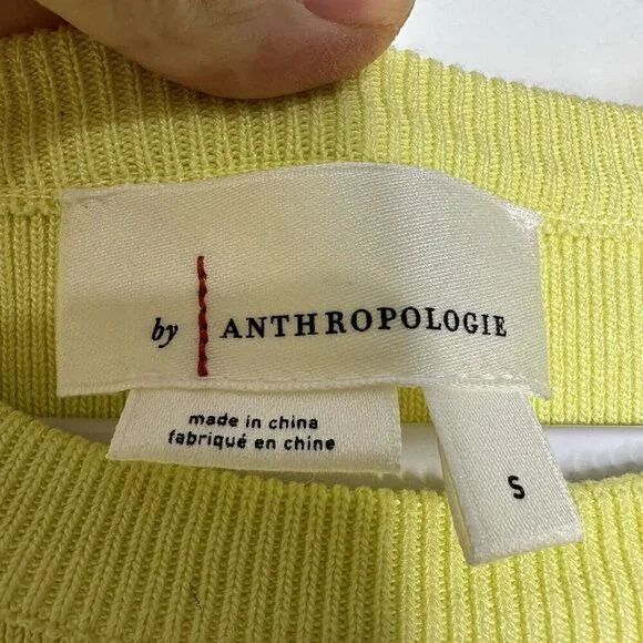 Anthropologie Eyelet Puff-Sleeve Sweater‎ Tee Peplum Size S Yellow Boho - Picture 7 of 10